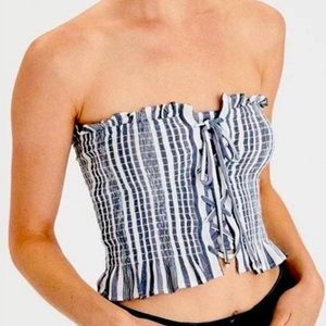 American eagle stripe lace up tube top
